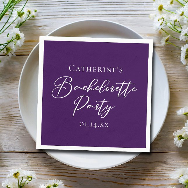 Elegant Purple Minimalist Bachelorette Party Napkins (Creator Uploaded)