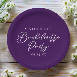 Elegant Purple Minimalist Bachelorette Party Paper Plates
