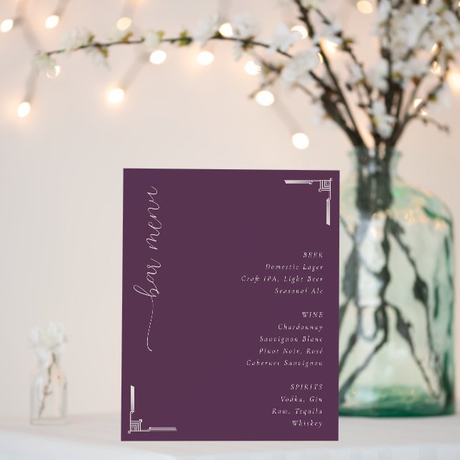 Elegant Purple Minimalist Bar Menu Foam Board (In Situ (Wedding))