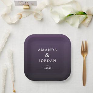 Elegant Purple Minimalist Wedding Invitation Paper Plates