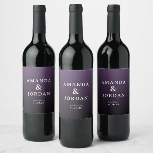 Elegant Purple Minimalist Wedding Wine Labels