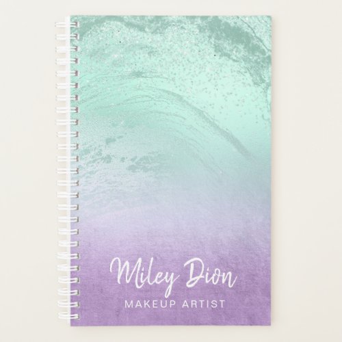 Elegant purple  mint glitter marble makeup artist planner