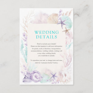 Elegant Purple Mint Ocean Beach Wedding Details Enclosure Card