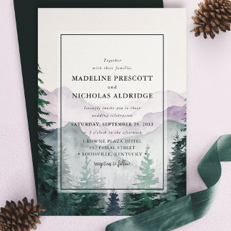 Elegant Purple Misty Mountain Forest Wedding Invitation