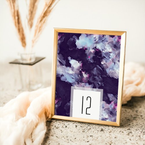 Elegant Purple Modern Brush Stroke Wedding Table Number