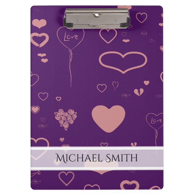 Elegant Purple Modern Heart Pattern #2 Clipboard (Front)