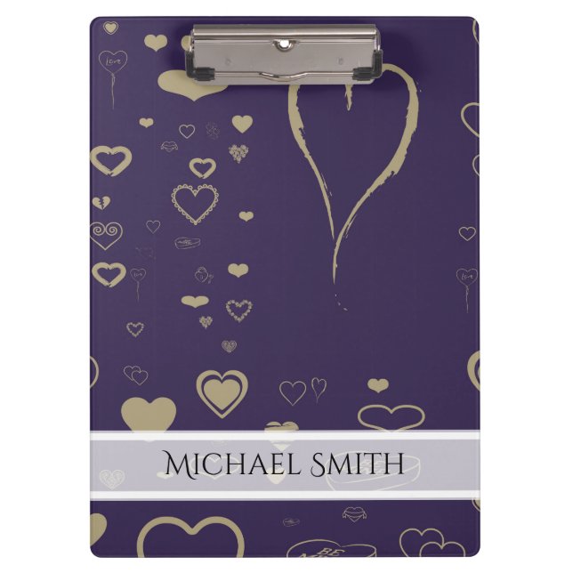 Elegant Purple Modern Heart Pattern Clipboard (Front)