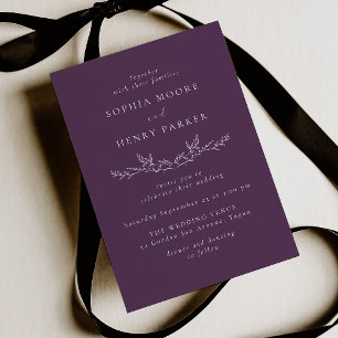 Elegant Purple Modern Line Art Wedding  Invitation