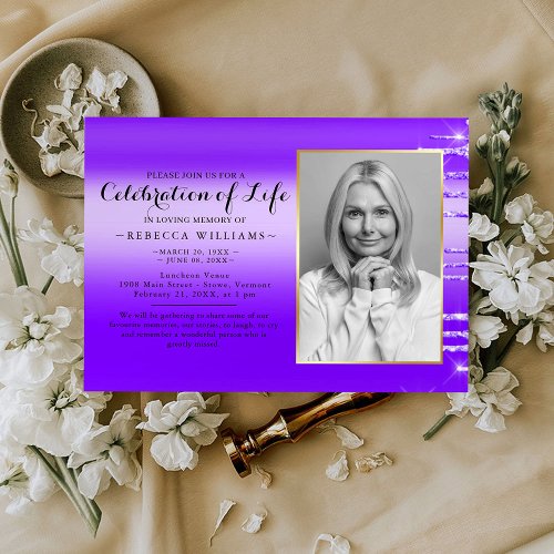 Elegant Purple Modern Photo Celebration of life Invitation