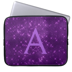Elegant Purple Modern Sparkle Monogram Laptop Sleeve
