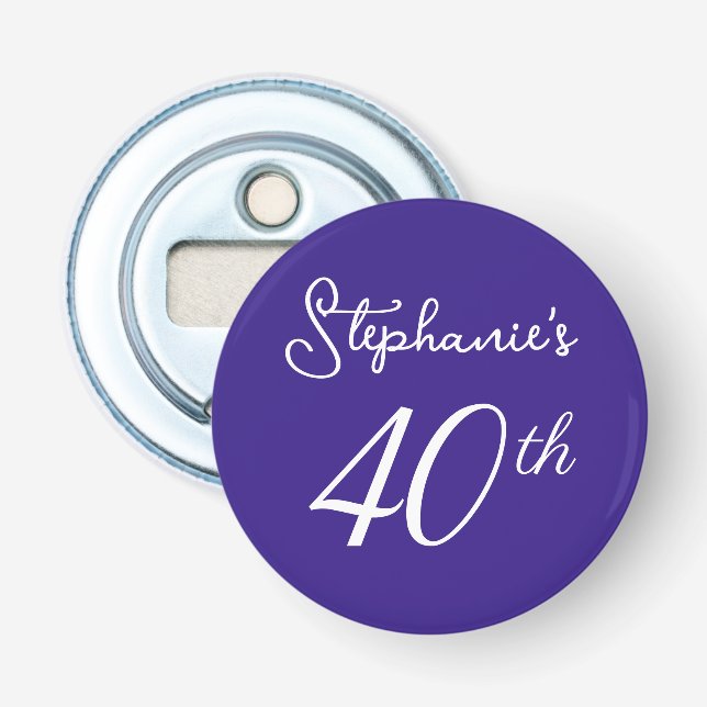 Elegant Purple Monogram 40th Birthday Party Bottle Opener (Front)