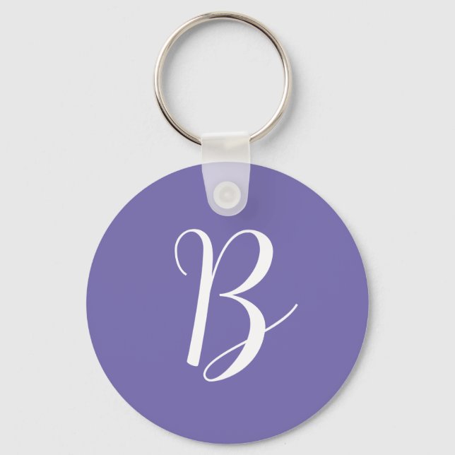 Elegant Purple Monogram  Initial Keychain (Front)
