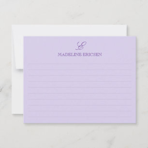 Elegant Purple Monogram Lined Note Card
