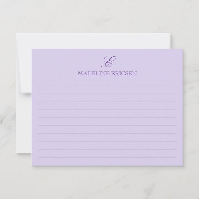 Elegant Purple Monogram Lined Note Card (Front)