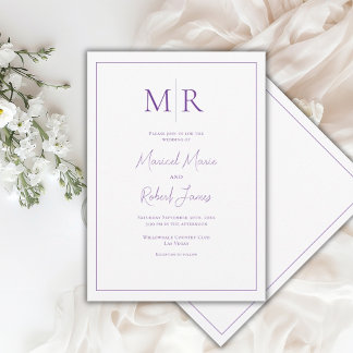 Elegant Purple Monogram Modern Wedding Invitation