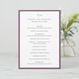 Elegant Purple Monogram Modern Wedding Program