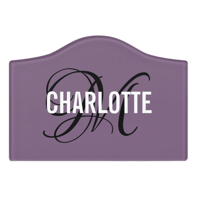 Elegant purple monogram name door sign (Small Crest Front)