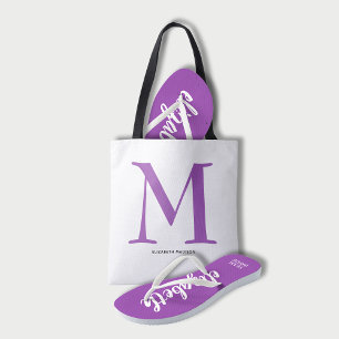 Elegant Purple Monogram Name Tote Bag