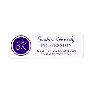 Elegant Purple Monogram Return Address Label