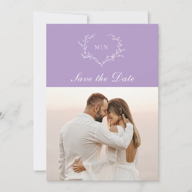  Elegant Purple Monogram Save the Date Photo  Invitation (Front)