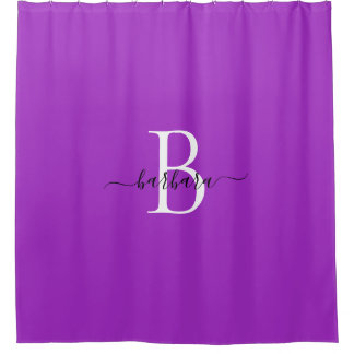 Elegant Purple Monogram Script Name Shower Curtain