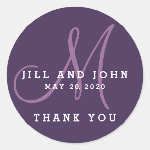 Elegant Purple Monogram Wedding Favor Sticker