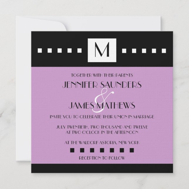Elegant Purple Monogram Wedding Invitation (Front)