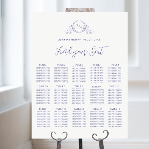 Elegant Purple Monogram Wedding Seating Chart Sign