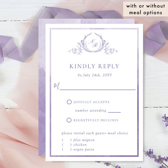Elegant Purple Monogram with Watercolor RSVP (Creator Uploaded)