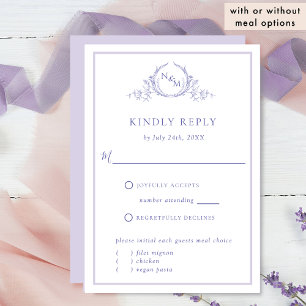 Elegant Purple Monogram With/ Without Meals RSVP Card