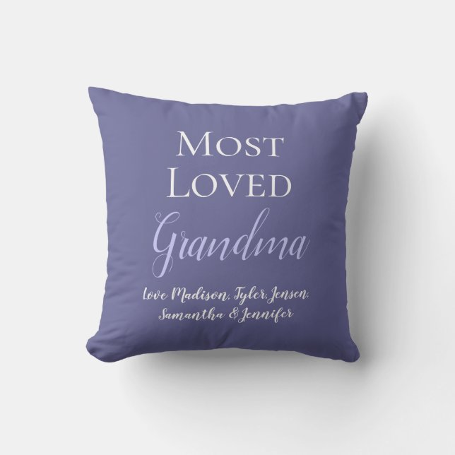 Elegant Purple Most Loved Grandma Personalized Throw Pillow (Front)