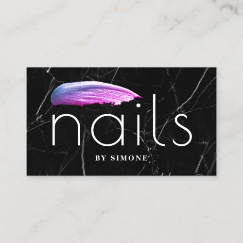 Elegant purple nail polish stroke black marble business card