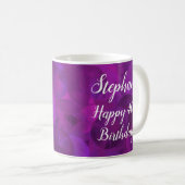 Elegant Purple Name Happy Birthday Office Coffee Mug (Front Right)