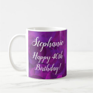 Elegant Purple Name Happy Birthday Office Coffee Mug