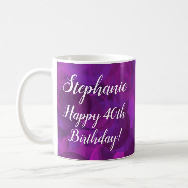 Elegant Purple Name Happy Birthday Office Coffee Mug (Left)