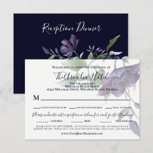 Elegant Purple Navy Blue Cream Reception Dinner RSVP Card