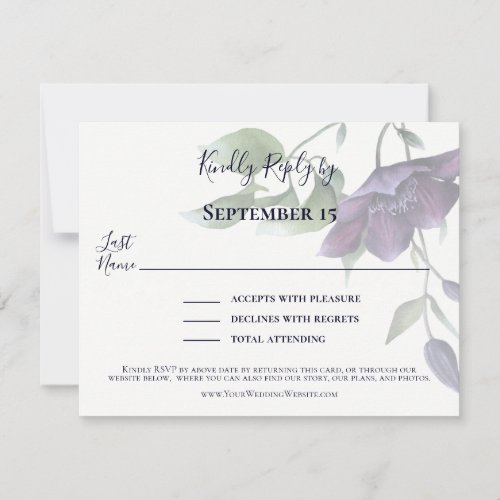 Elegant Purple Navy Blue Cream Reception RSVP Card