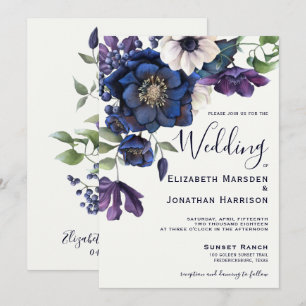 Elegant Purple Navy Blue Cream Vintage Floral Invi Invitation