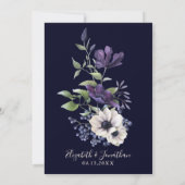 Elegant Purple Navy Blue Cream Vintage Floral Invitation (Back)