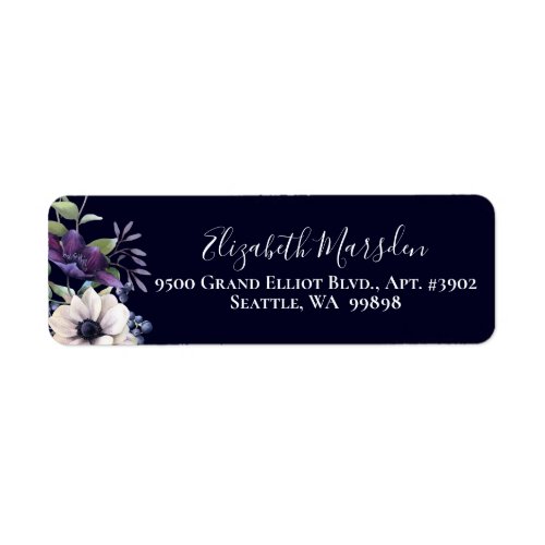 Elegant Purple Navy Blue Floral Dark Label