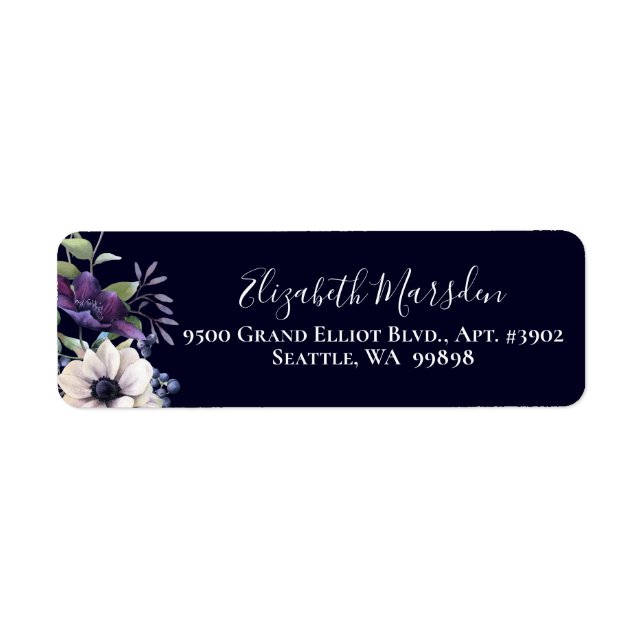 Elegant Purple Navy Blue Floral Dark Label (Front)