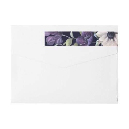 Elegant Purple Navy Blue Floral Return Address Wrap Around Label