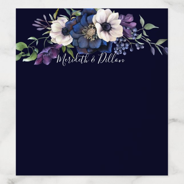 Elegant Purple Navy Blue Floral Wedding Envelope Liner (Design)