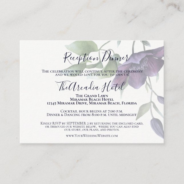 Elegant Purple Navy Blue Reception Dinner Invite (Front)