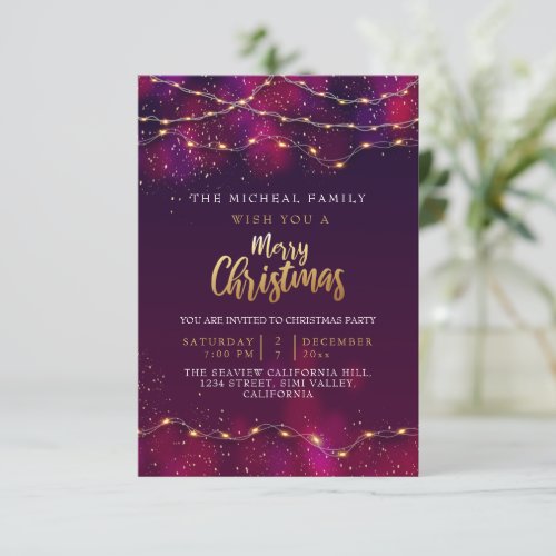 Elegant Purple Neon Custom Holly Christmas gift Invitation