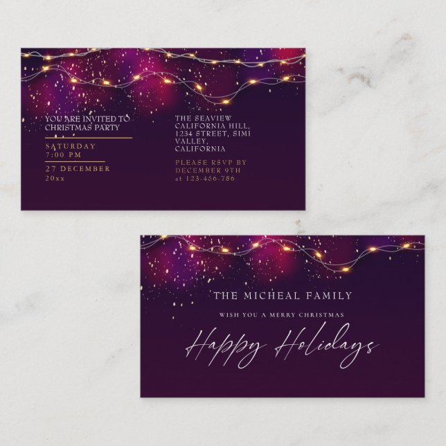 Elegant Purple Neon Holly Personalized Christmas Enclosure Card (Front/Back)