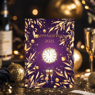 Elegant Purple New Year’s Eve with Gold foliage  Invitation