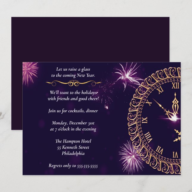 Elegant Purple New Years Eve Party Invitation (Front/Back)