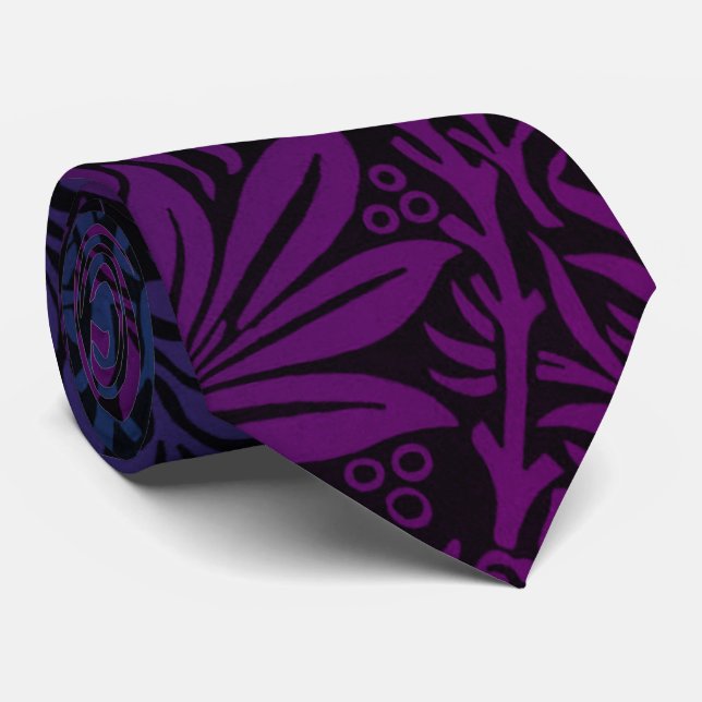 Elegant Purple Ombre Floral Pattern Neck Tie (Rolled)