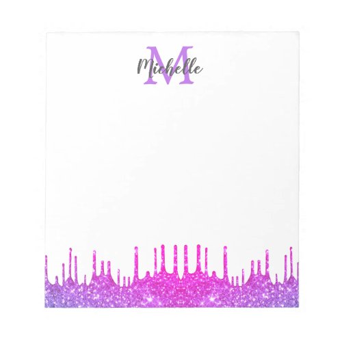 Elegant Purple Ombre Glitter Drips Name Monogram Notepad